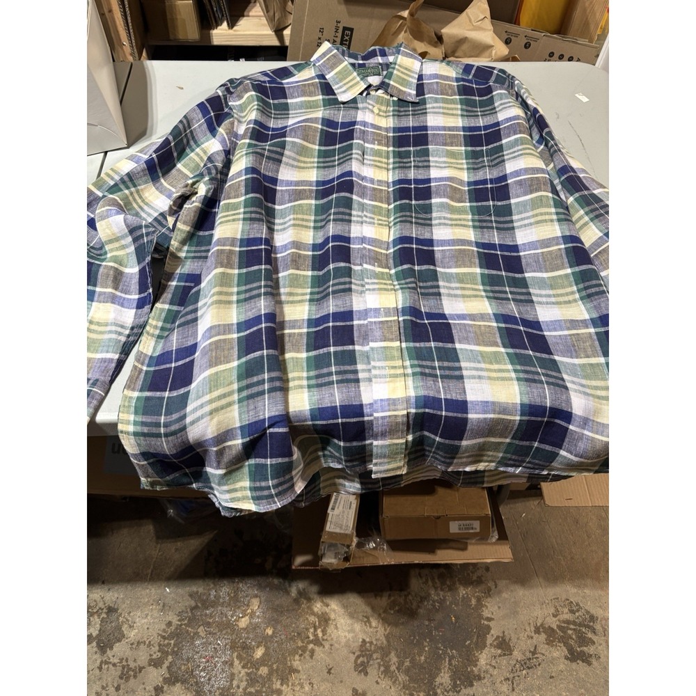 Gitman‎ Bros. Green Blue Plaid Oxford Button Down Collar Shirt XXL